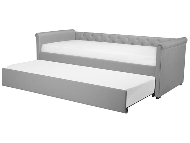 Trundle Bed Grey Fabric Upholstery EU Single Size Guest Underbed Beliani