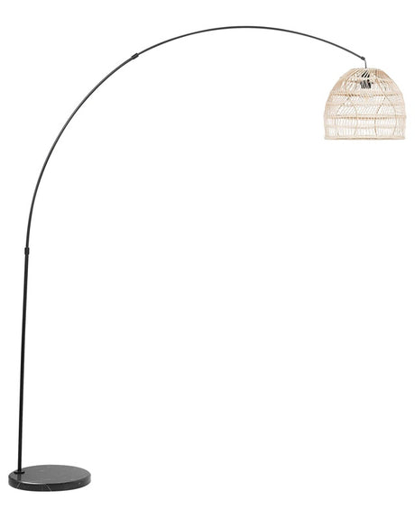 Floor Lamp Black Metal Arc 195 cm with Rattan Shade Beliani