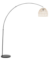 Floor Lamp Black Metal Arc 195 cm with Rattan Shade Beliani