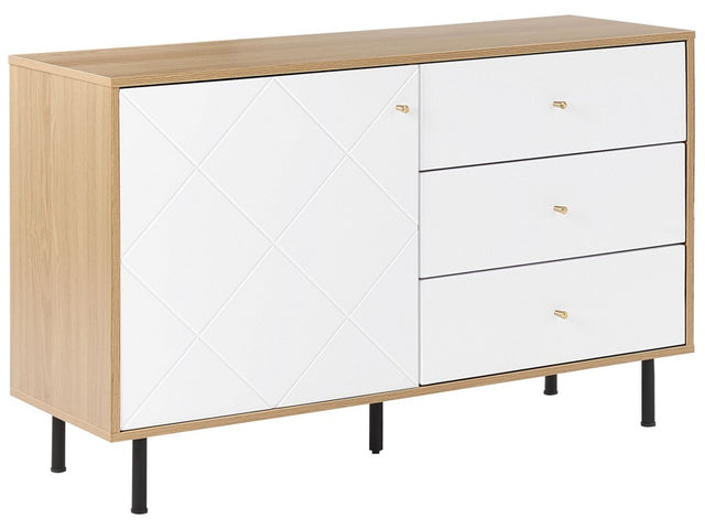 Sideboard Light Wood with White 118 x 40 cm 3 Drawer 1 Cabinet Scandinavian Glam Beliani