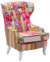 Armchair Multicolour Pink Fabric Patchwork Wingback Chair Button Tufted Wooden Legs Retro Design Beliani