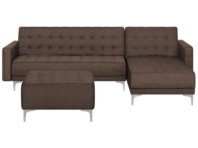 Corner Sofa Bed Brown Tufted Fabric Modern L-Shaped Modular 4 Seater with Ottoman Left Hand Chaise Longue Beliani