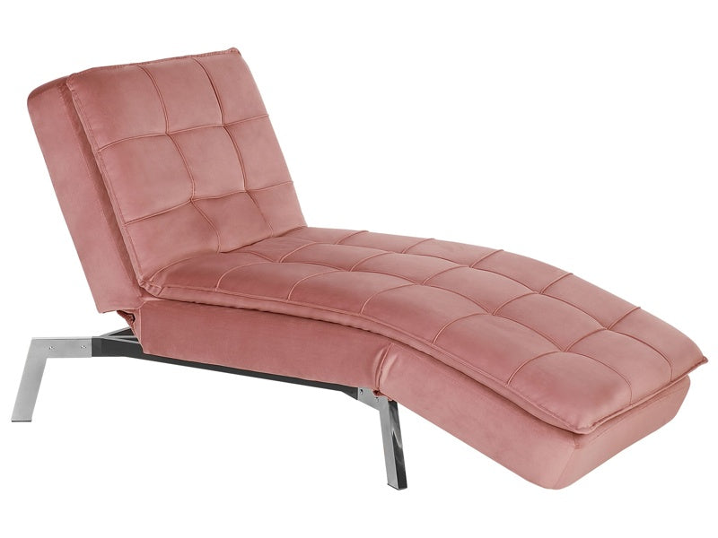 Chaise Lounge Pink Velvet Tufted Adjustable Back and Legs Modern Glam Beliani