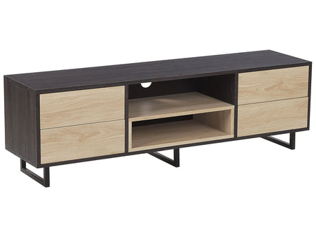 TV Cabinet Dark and Light Wood TV up to 65 Storage Shelves Drawers Cable Management Beliani