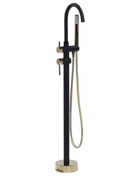 Bath Mixer Tap Black with Gold Brass Stainless Steel Freestanding Bathtub Faucet with Hand Shower Modern Design Beliani