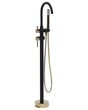 Bath Mixer Tap Black with Gold Brass Stainless Steel Freestanding Bathtub Faucet with Hand Shower Modern Design Beliani