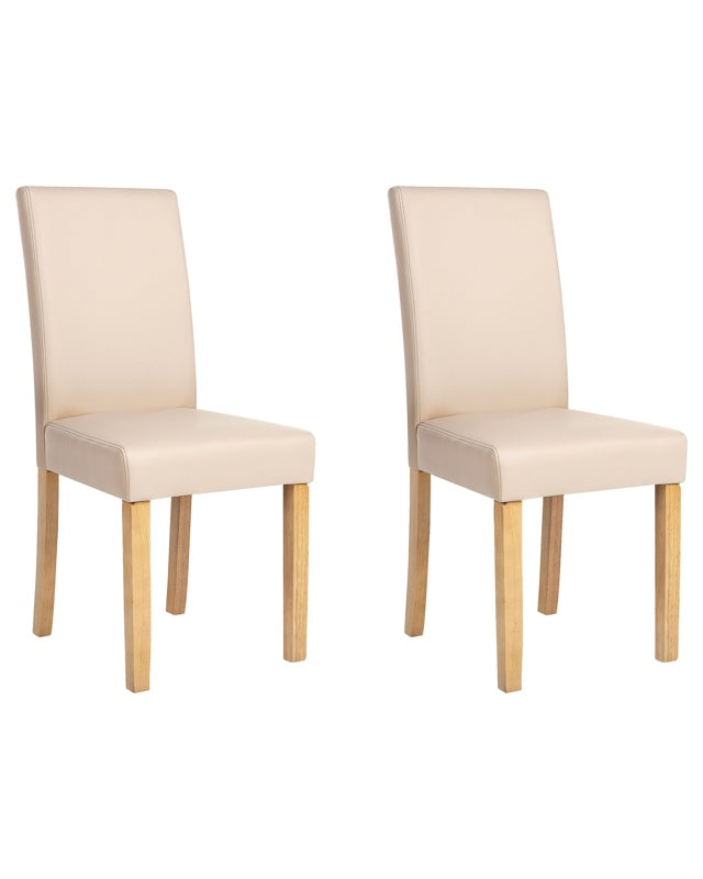 Set of 2 Dining Chairs Beige Faux Leather Wooden Legs Traditional Beliani