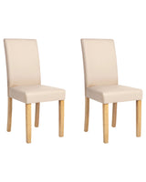 Set of 2 Dining Chairs Beige Faux Leather Wooden Legs Traditional Beliani