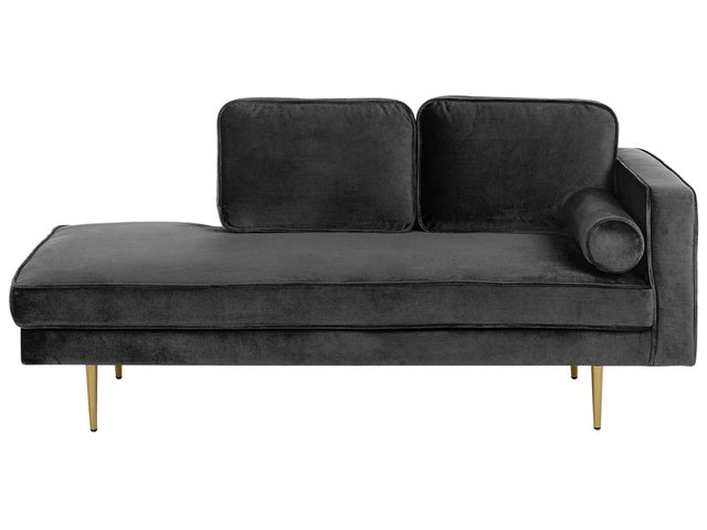 Chaise Lounge Black Velvet Upholstered Right Hand Orientation Metal Legs Bolster Pillow Modern Design Beliani