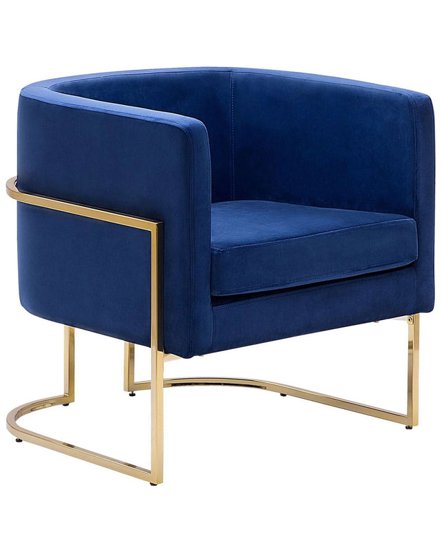 Armchair Dark Blue Velvet Golden Metal Frame Round Back Glam Style Beliani