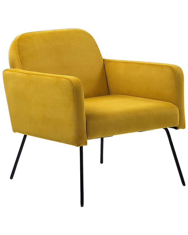 Armchair Yellow Velvet Slender Black Metal Legs Modern Retro Living Room Beliani