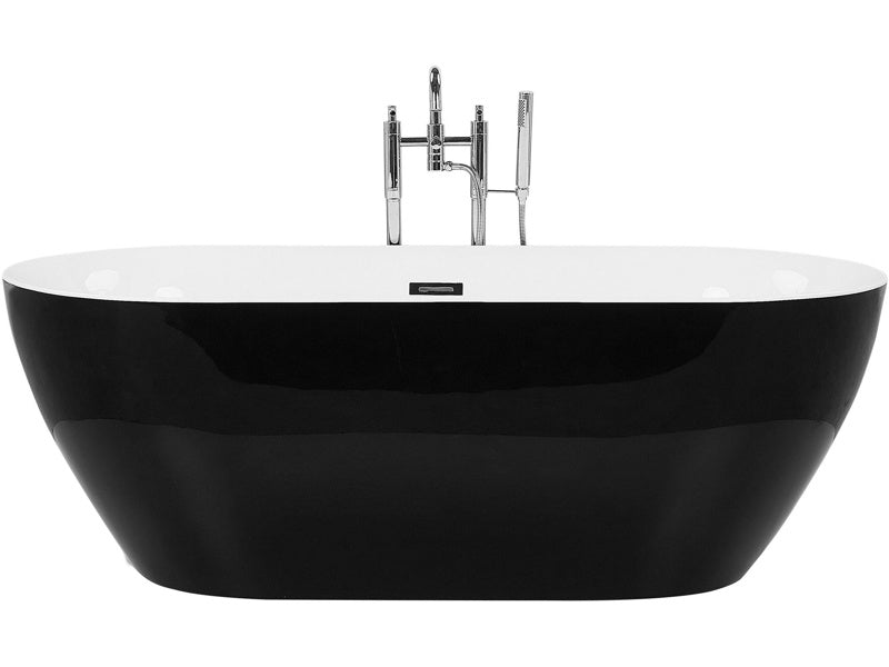 Freestanding Bath Glossy Black Sanitary Acrylic Single 170 x 80 cm Oval Modern Design Beliani