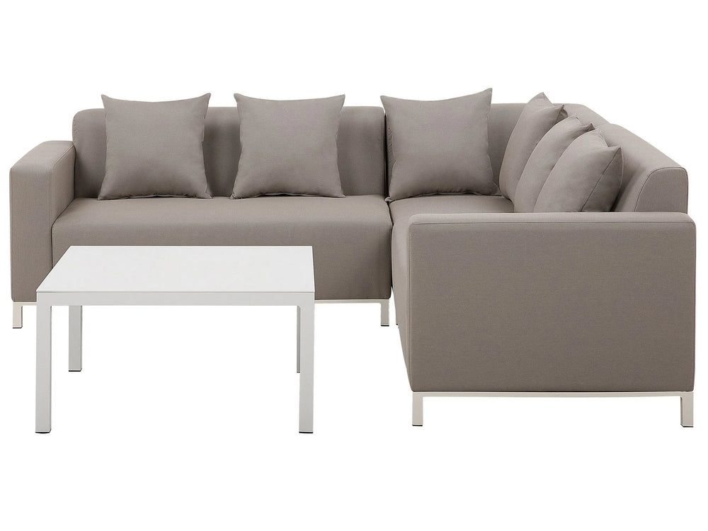 6 Pc Outdoor Sectional Sofa Set Taupe Conversation Aluminium Frame w/ Cushions Beliani