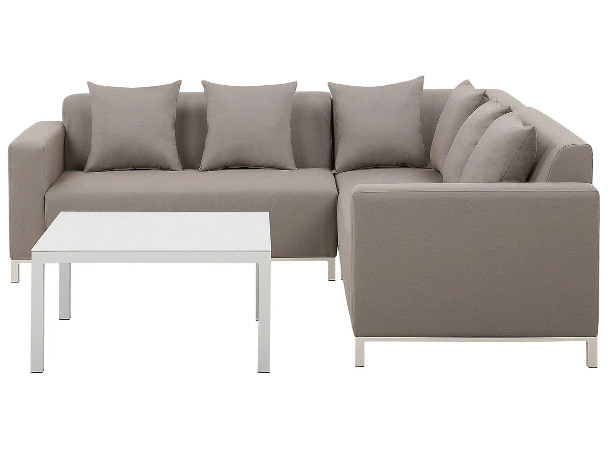 6 Pc Outdoor Sectional Sofa Set Taupe Conversation Aluminium Frame w/ Cushions Beliani