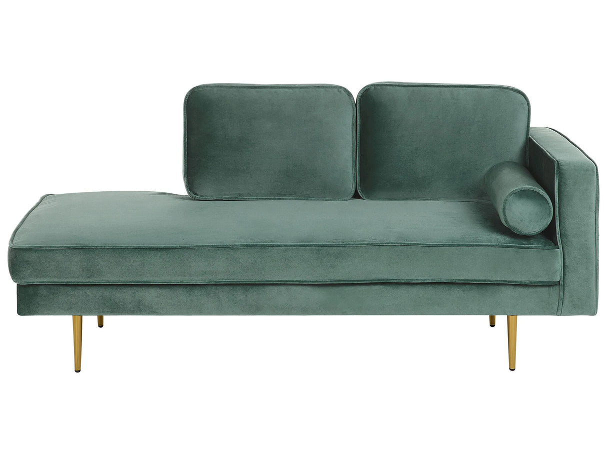 Chaise Lounge Mint Green Velvet Upholstered Right Hand Orientation Metal Legs Bolster Pillow Modern Design Beliani