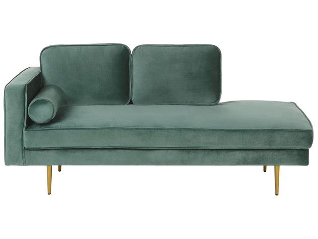 Chaise Lounge Mint Green Velvet Upholstered Left Hand Orientation Metal Legs Bolster Pillow Modern Design Beliani