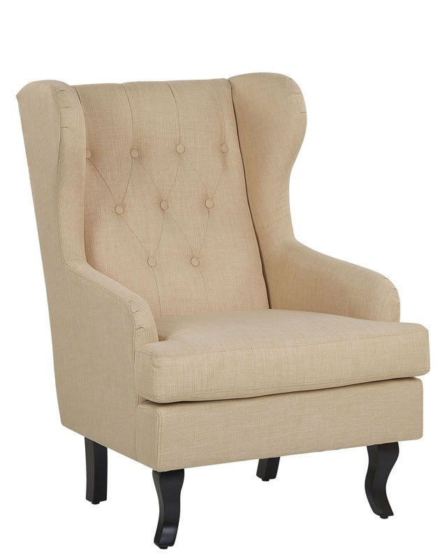 Wingback Chair Beige Upholstered Black Legs Scandinavian Style Beliani