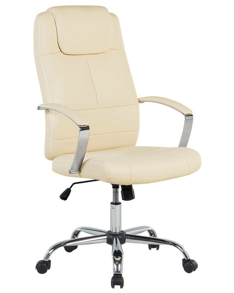 Office Chair Beige Faux Leather Swivel Adjustable Tilting Beliani