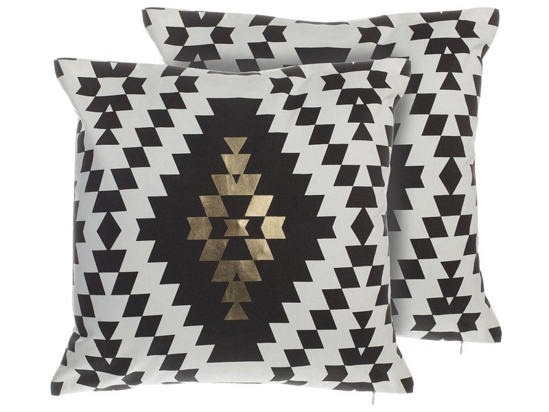 Set of 2 Decorative Cushions Black and White Cotton Diamond Pattern 45 x 45 cm Geometric Print Glamour Modern Decor Accessories Beliani