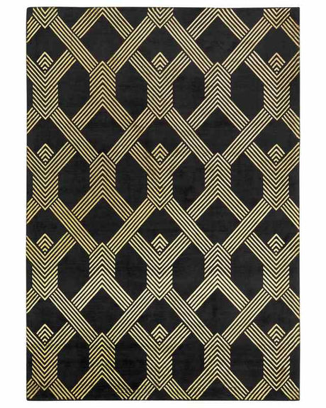 Rug Black with Gold Geometric Pattern Viscose with Cotton 160 x 230 cm Style Modern Glam Beliani