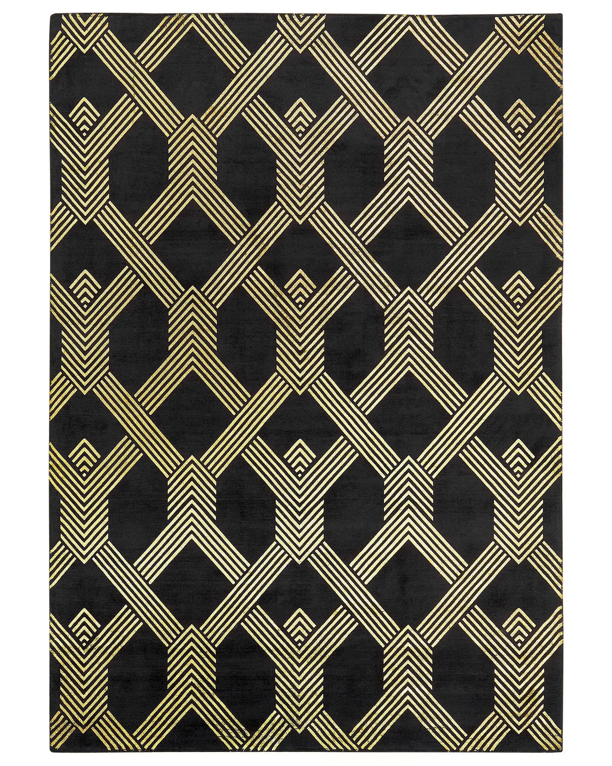 Rug Black with Gold Geometric Pattern Viscose with Cotton 160 x 230 cm Style Modern Glam Beliani