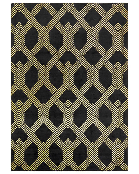 Rug Black with Gold Geometric Pattern Viscose with Cotton 160 x 230 cm Style Modern Glam Beliani