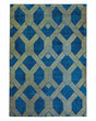 Rug Blue with Gold Geometric Pattern Viscose with Cotton 140 x 200 cm Style Modern Glam Beliani