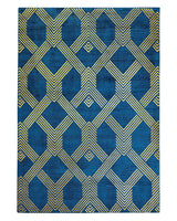Rug Blue with Gold Geometric Pattern Viscose with Cotton 140 x 200 cm Style Modern Glam Beliani