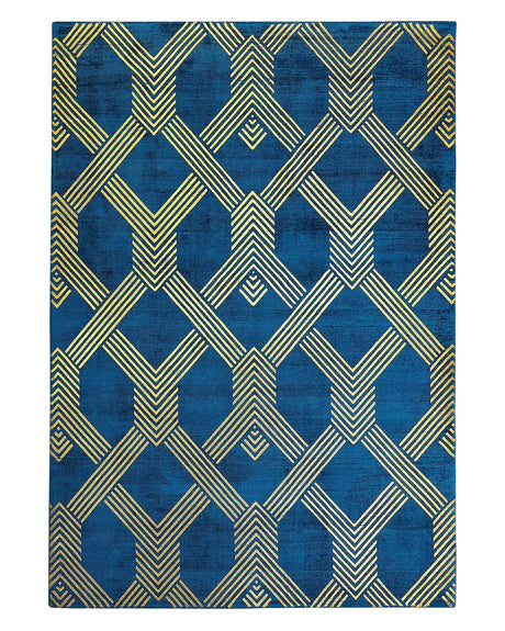 Rug Blue with Gold Geometric Pattern Viscose with Cotton 140 x 200 cm Style Modern Glam Beliani
