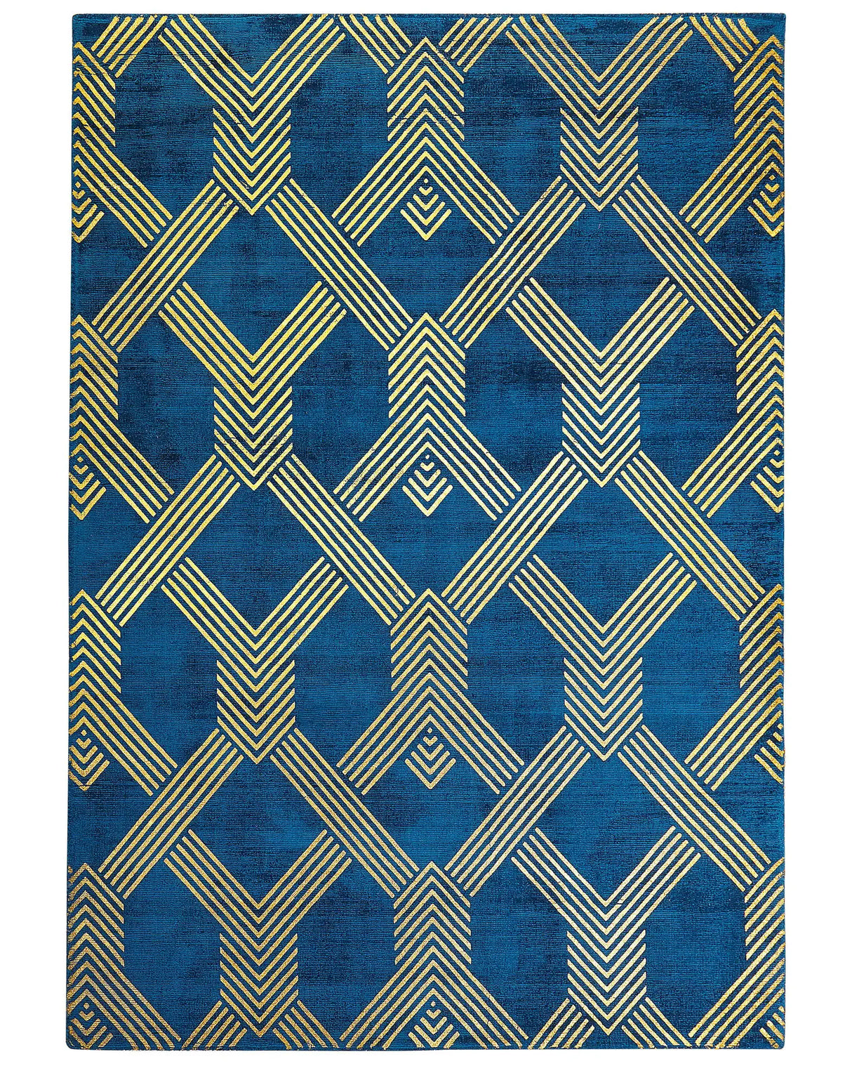 Rug Blue with Gold Geometric Pattern Viscose with Cotton 160 x 230 cm Style Modern Glam Beliani