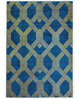 Rug Blue with Gold Geometric Pattern Viscose with Cotton 160 x 230 cm Style Modern Glam Beliani