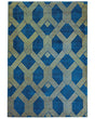 Rug Blue with Gold Geometric Pattern Viscose with Cotton 160 x 230 cm Style Modern Glam Beliani