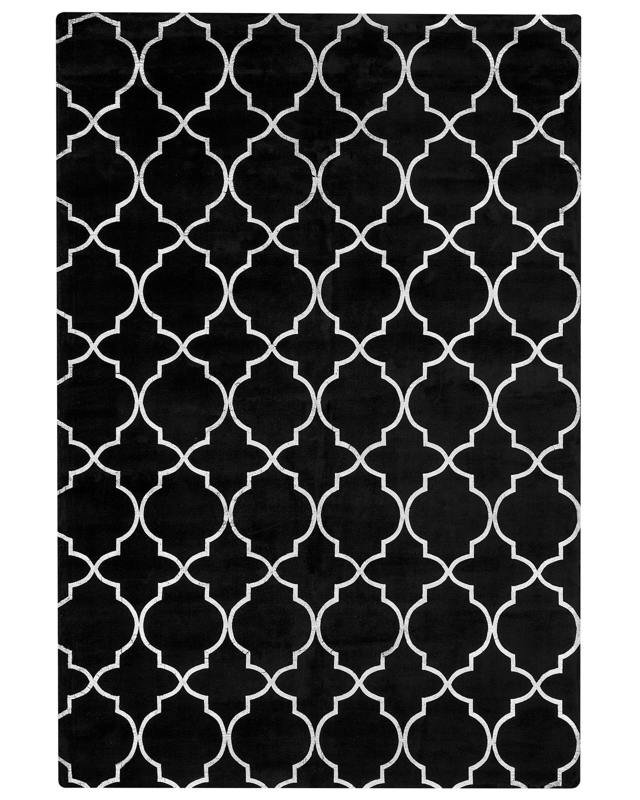 Rug Black with Silver Quatrefoil Pattern Viscose with Cotton 140 x 200 cm Style Modern Glam Beliani