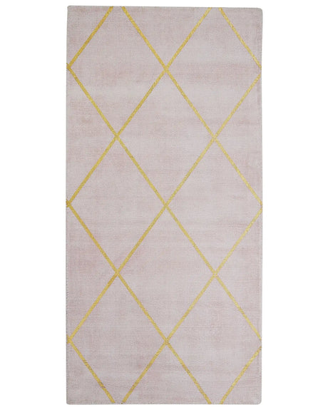 Area Rug Pink Gold Pattern 80 x 150 cm Viscose Geometric Living Room Bedroom Beliani