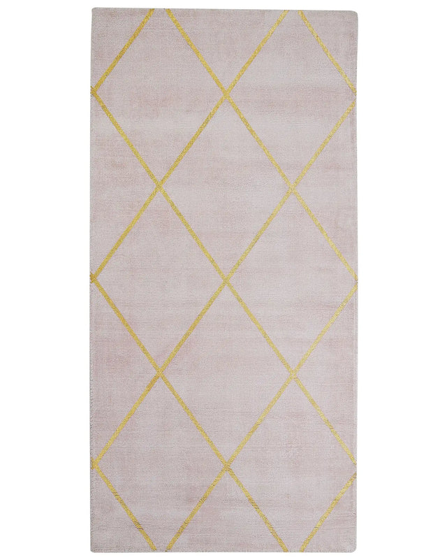 Area Rug Pink Gold Pattern 80 x 150 cm Viscose Geometric Living Room Bedroom Beliani