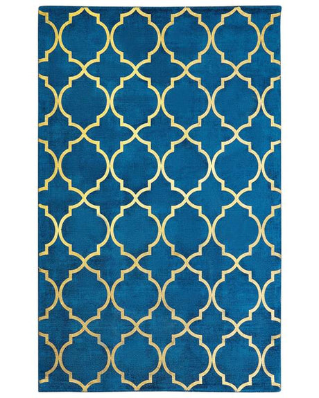 Rug Blue with Gold Quatrefoil Pattern Viscose with Cotton 140 x 200 cm Style Modern Glam Beliani