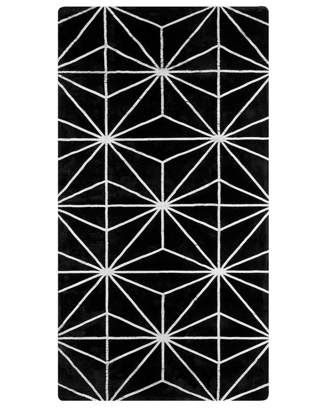 Area Rug Black with Silver Geometric Pattern Viscose with Cotton 80 x 150 cm Hand Woven Modern Glam Style Living Room Bedroom Beliani