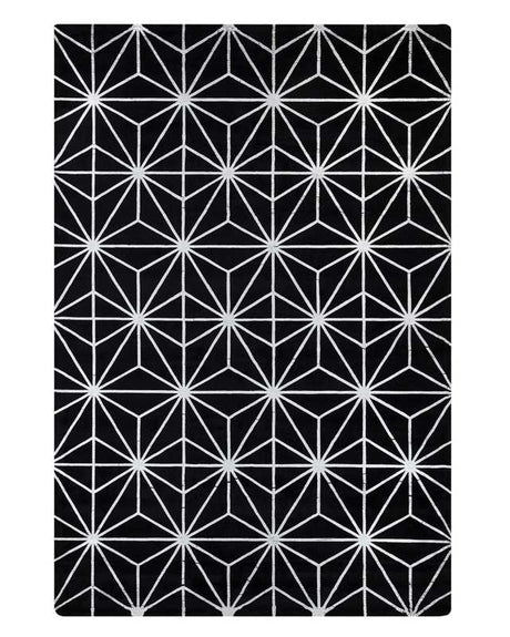 Area Rug Black with Silver Geometric Pattern Viscose with Cotton 140 x 200 cm Hand Woven Modern Glam Style Living Room Bedroom Beliani