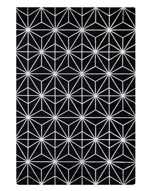 Area Rug Black with Silver Geometric Pattern Viscose with Cotton 140 x 200 cm Hand Woven Modern Glam Style Living Room Bedroom Beliani