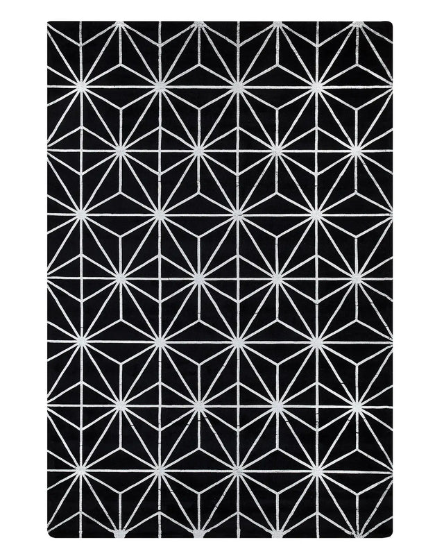 Area Rug Black with Silver Geometric Pattern Viscose with Cotton 140 x 200 cm Hand Woven Modern Glam Style Living Room Bedroom Beliani
