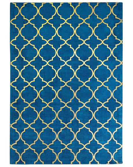 Rug Blue with Gold Quatrefoil Pattern Viscose with Cotton 160 x 230 cm Style Modern Glam Beliani