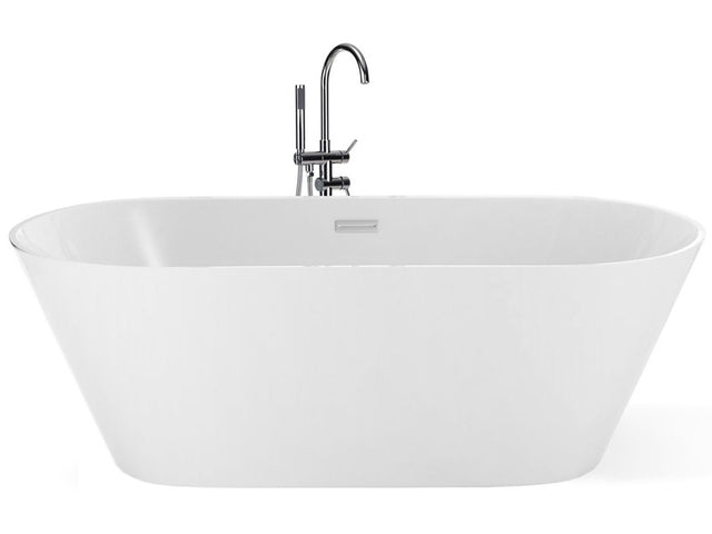 Freestanding Bath White Sanitary Acrylic Single 150 x 75 cm Oval Shape Overflow System Modern Design Beliani