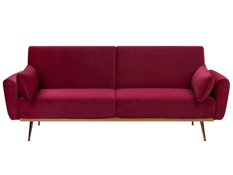 Sofa Bed Dark Red Velvet 3 Seater Metal Legs Additional Cushions Retro Beliani