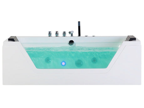 Massage Points Bath White Silver with LED Sanitary Acrylic and Glass Single 150 x 71 cm Beliani