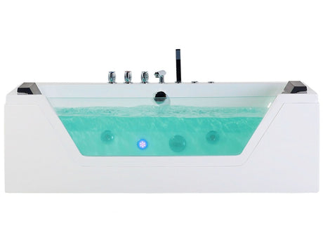 Massage Points Bath White Silver with LED Sanitary Acrylic and Glass Single 160 x 76 cm Beliani