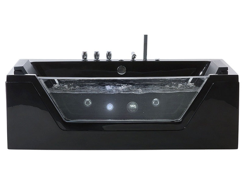 Massage Points Bath Black Silver with LED Sanitary Acrylic and Glass Single 160 x 76 cm Beliani