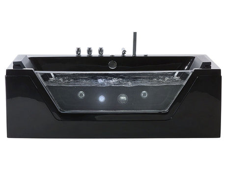 Massage Points Bath Black Silver with LED Sanitary Acrylic and Glass Single 160 x 76 cm Beliani