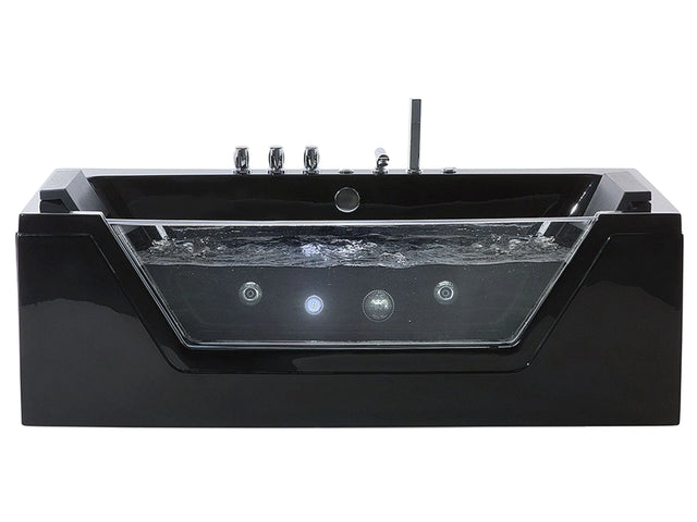 Massage Points Bath Black Silver with LED Sanitary Acrylic and Glass Single 160 x 76 cm Beliani