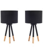 Set of 2 Table Lamps Black Metal 40H cm Wooden Tripod Base Black Fabric Shade Modern Beliani