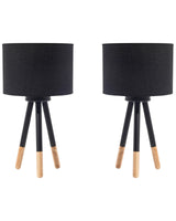 Set of 2 Table Lamps Black Metal 40H cm Wooden Tripod Base Black Fabric Shade Modern Beliani